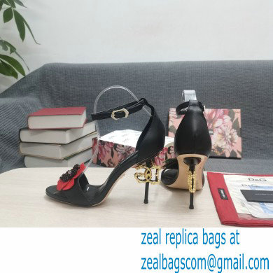 Dolce  &  Gabbana DG Logo Heel 10.5cm Black Red Roses Sandals Black 2022